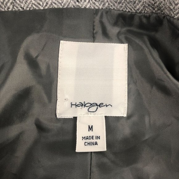 Halogen Women's Size Medium Grey Wool Blend Cropped 2 Button Herringbone Jacket - Picture 7 of 9